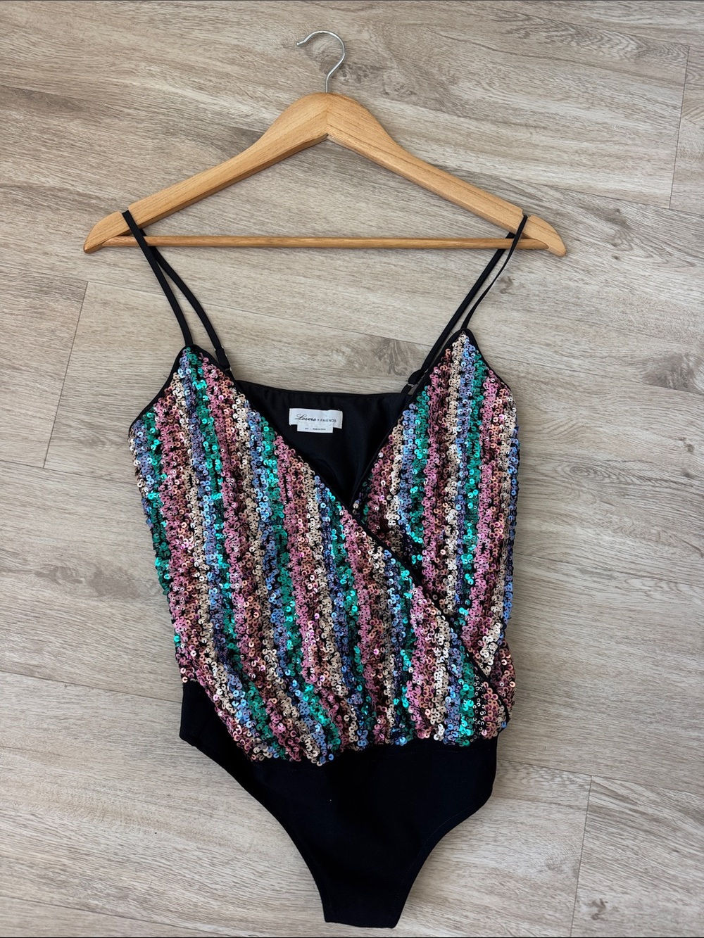 Lovers + Friends Black One-Piece with Multicolor Sequin Stripes